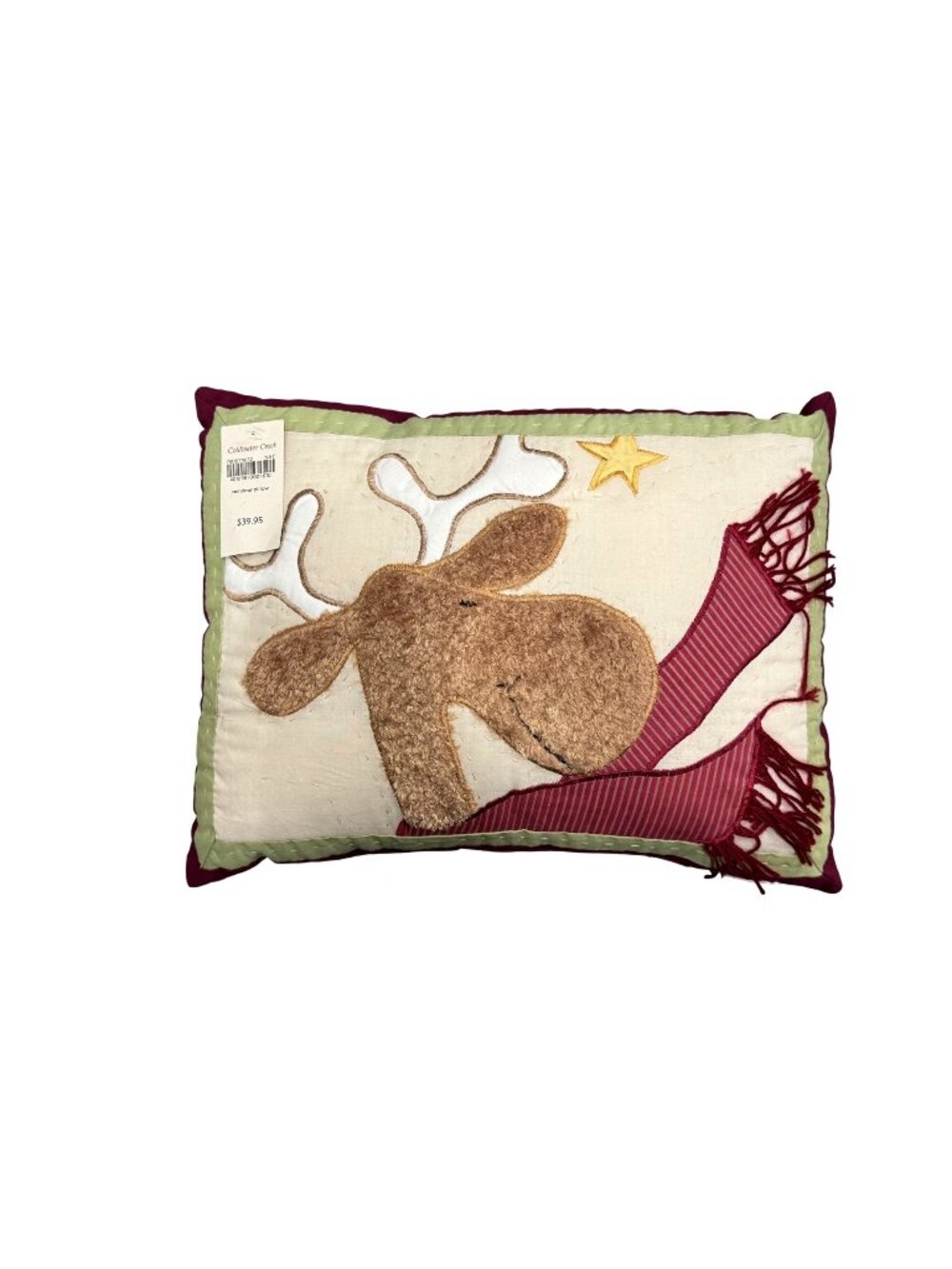 Coldwater Creek Fluffy Reindeer 16" Rectangle Throw Pillow Quilt Look